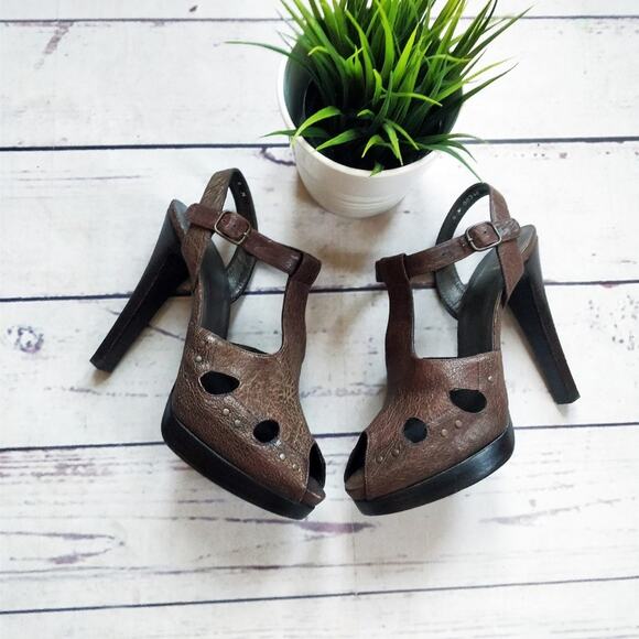 STUART WEITZMAN Brown Cutout Platform High Heel Sandals 9 - Picture 1 of 8
